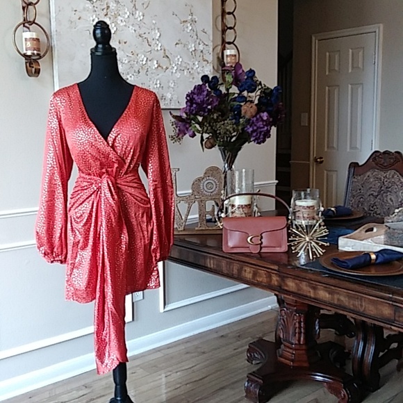 NWT Exclusive Selection Orange And Gold Waist Wrap Mini Dress By CBR. Size XL - Picture 10 of 17